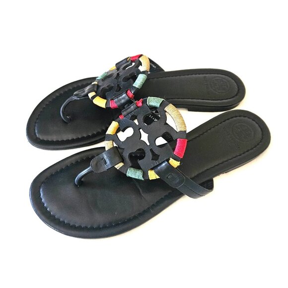 TORY Burch Black Leather Miller Sandals size 9M Style #3964 / S/N 44229 - Picture 2 of 8